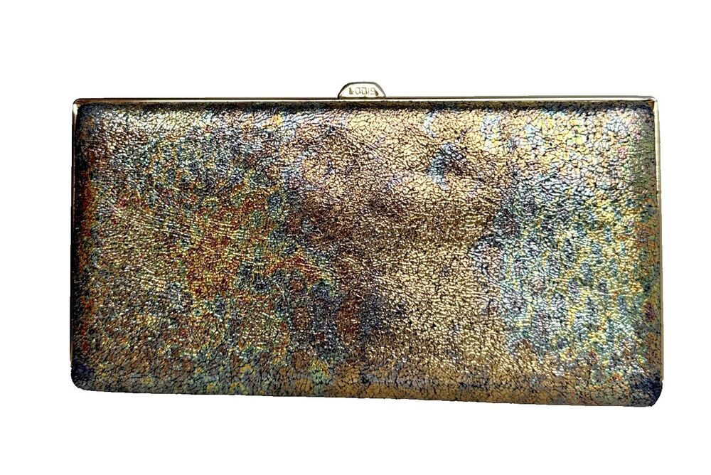 Lodis Metallic Gold Leather Framed Wallet Clutch Women’s Snap Closure